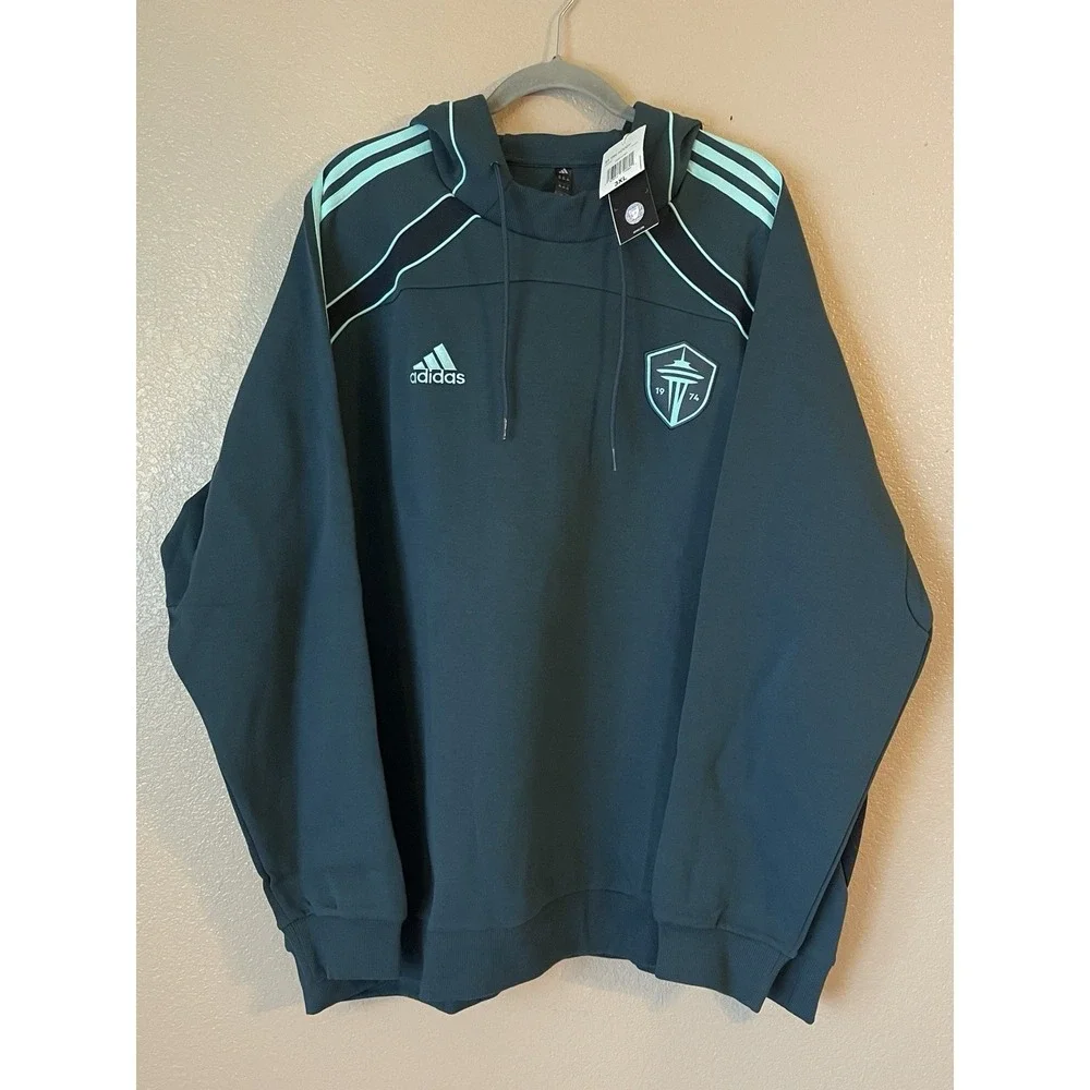 Men's 3XL NWT Seattle Sounders FC Adidas 2025 Travel Pullover Hoodie Aqua